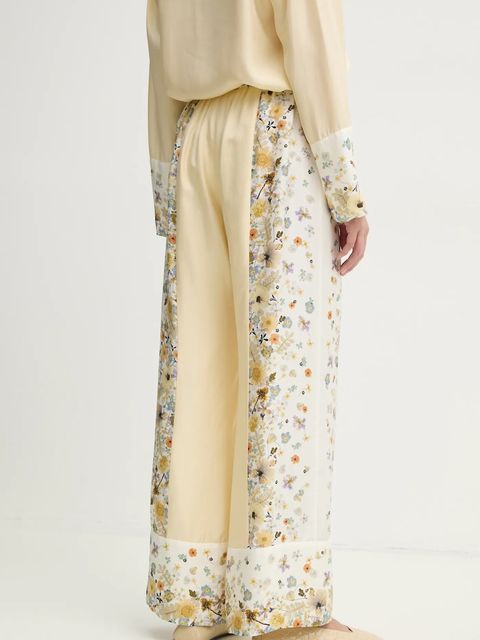 MUNTHE spodnie jedwabne FABERT kolor beżowy proste high waist 251140025118