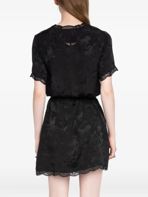 Zadig&Voltaire lace-trimmed floral-print mini dress - Black