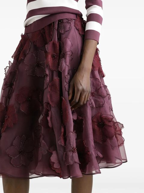 Dolce & Gabbana floral-appliqué midi skirt - Red