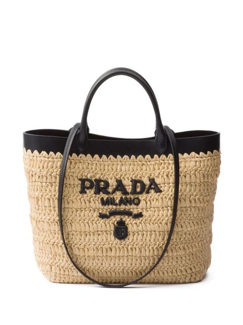 Prada leather-trimmed woven tote bag - Neutrals - zdjęcie produktu nr 1