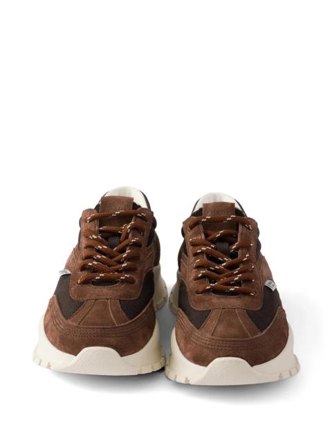 Prada mesh fabric and suede sneakers - Brown