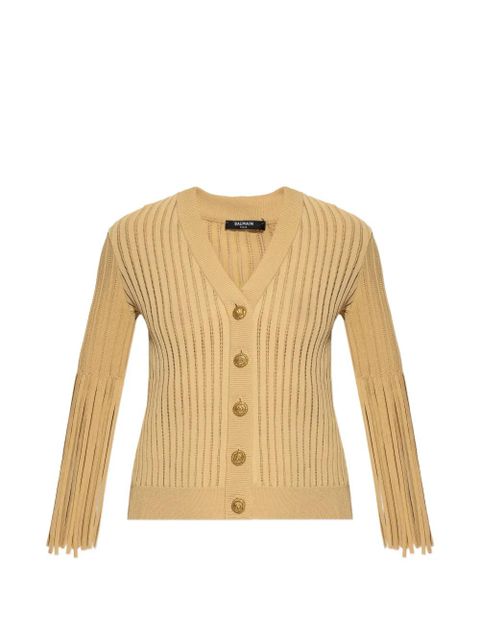 Balmain fringed-sleeve buttoned cardigan - Neutrals - zdjęcie produktu nr 1