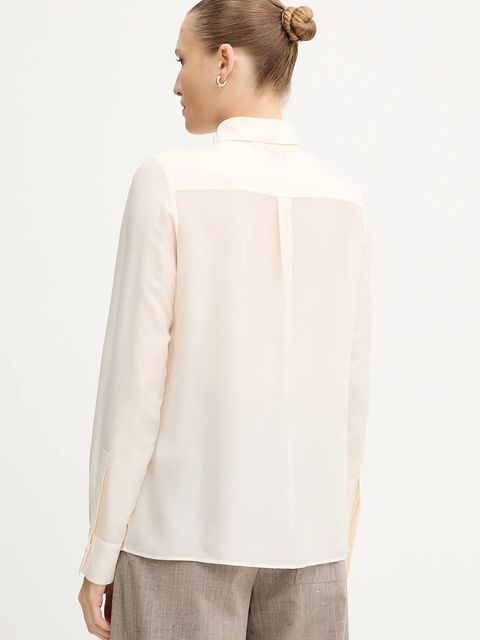 BOSS koszula z wełną damska kolor beżowy regular z kołnierzykiem klasycznym 50548399