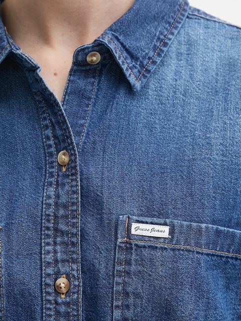 Guess Jeans koszula jeansowa damska kolor granatowy relaxed z kołnierzykiem klasycznym W5YH0D D5M8A