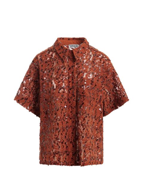 Essentiel Antwerp sequin-embellished short-sleeved shirt - Red - zdjęcie produktu nr 1