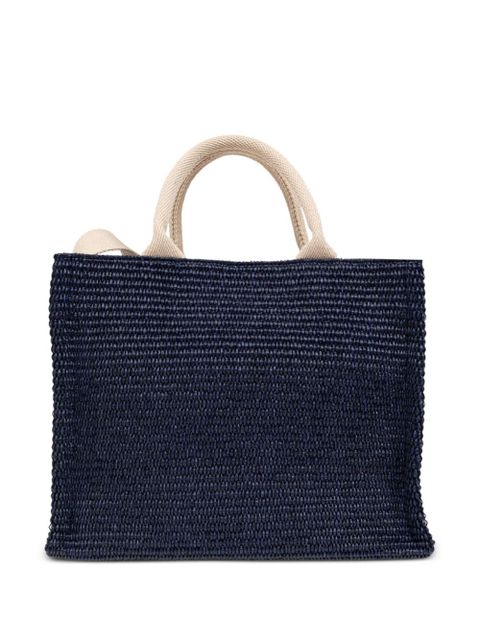 Marni logo-embroidered raffia tote bag - Blue