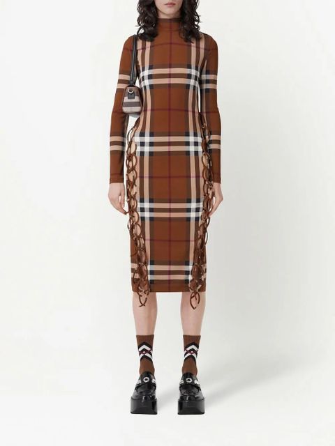 Burberry check-print side-tie midi dress - Brown - zdjęcie produktu nr 2