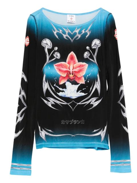 Casablanca orchid-print long-sleeve T-shirt - Black - zdjęcie produktu nr 1