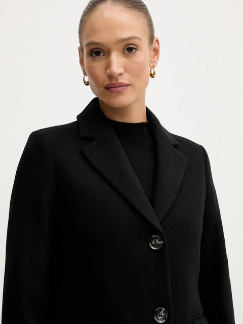 Sisley płaszcz wełniany kolor czarny przejściowy 2JJYLN04N