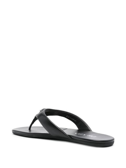 Prada enamel-triangle leather flip flops - Black
