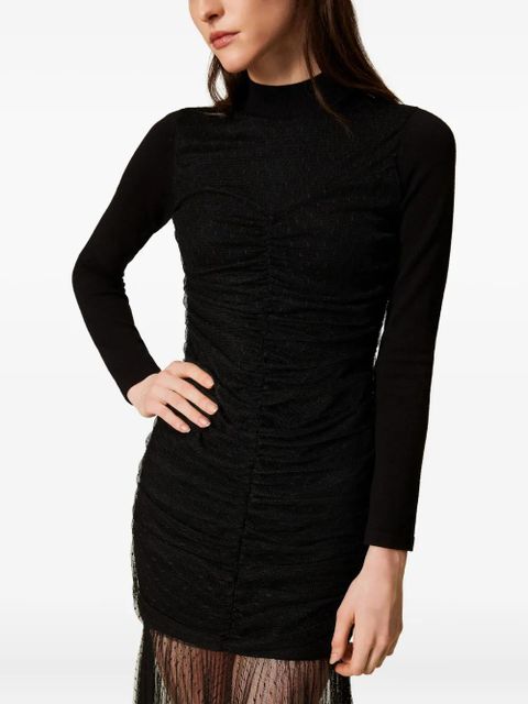 TWINSET pleated-tulle knitted dress - Black