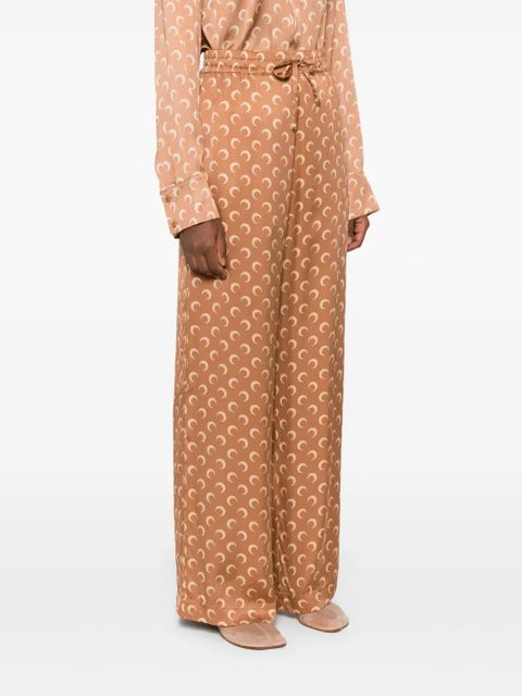 Marine Serre moon-jacquard satin trousers - Brown