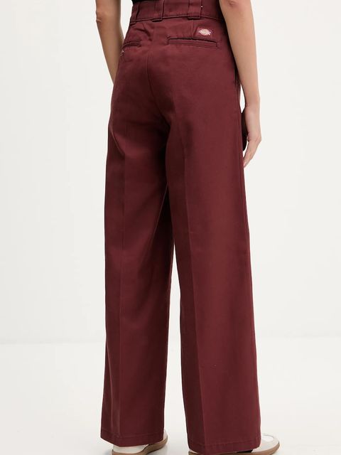 Dickies spodnie WIDE LEG WORK PANT W damskie kolor bordowy szerokie high waist DK0A4YSE
