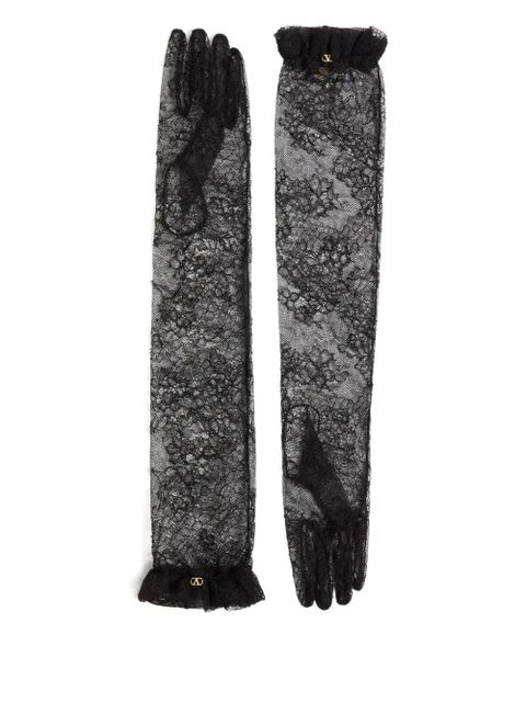 Valentino Garavani VLogo Signature ruffled lace gloves - Black