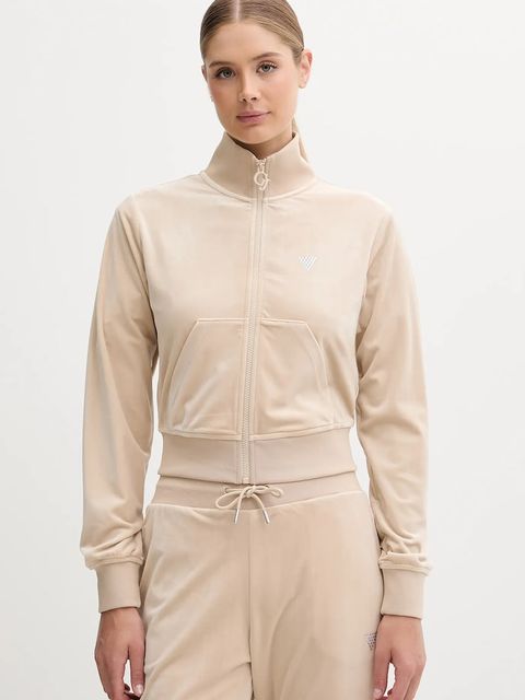 Guess bluza welurowa COUTURE damska kolor beżowy gładka V3BQ22 K0232 - zdjęcie produktu nr 1