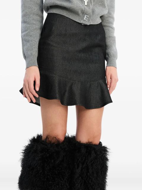 ROTATE BIRGER CHRISTENSEN ruffle-denim mini skirt - Black