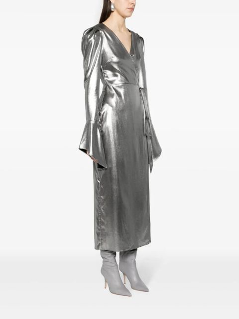 ROTATE BIRGER CHRISTENSEN lamé wrap midi dress - Silver