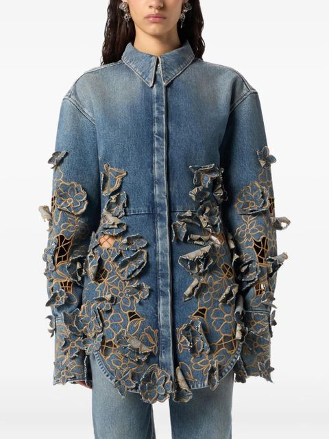 Blumarine floral-lace denim shirt - Blue
