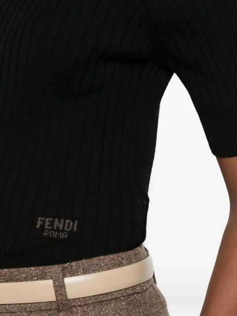 FENDI logo-detail ribbed top - Black