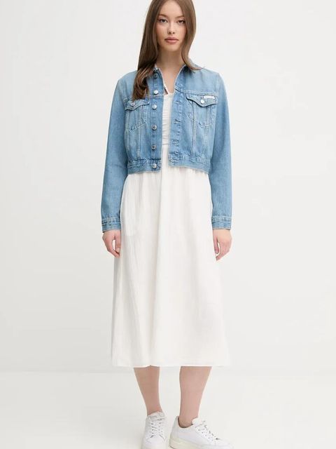 Calvin Klein Jeans kurtka jeansowa kolor niebieski przejściowa J20J225184