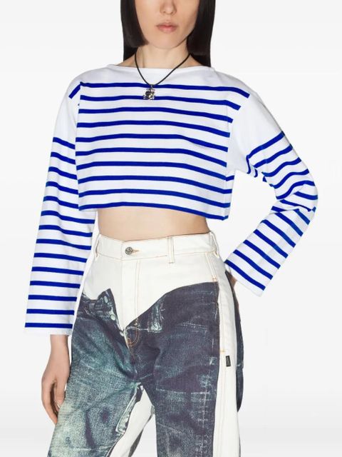 Jean Paul Gaultier long-sleeved striped crop top - White