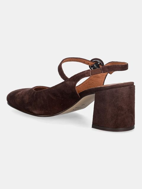 Jonak czółenka zamszowe DOLLAR VELOURS kolor brązowy na słupku z odkrytą piętą 3900090