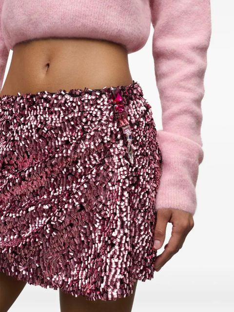 AREA crystal sequin mini skirt - Pink