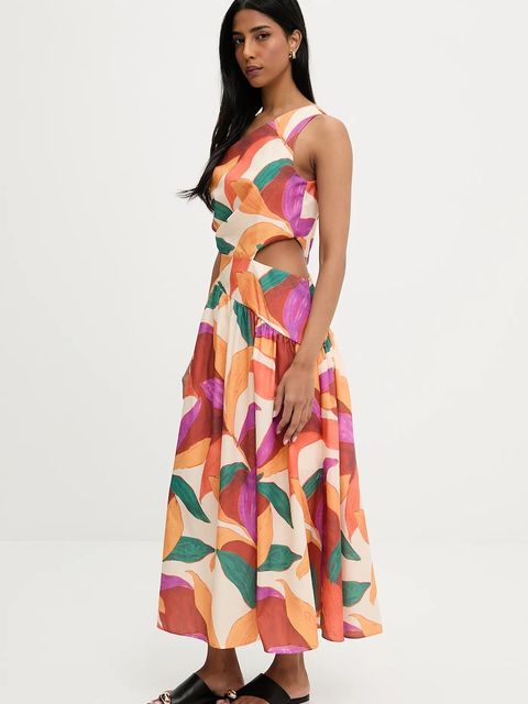 Answear.LAB sukienka kolor pomarańczowy maxi rozkloszowana