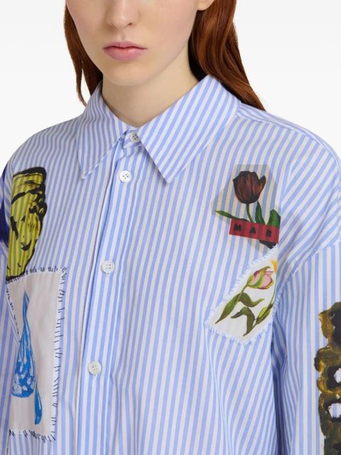 Marni graphic-patches striped shirt dress - Blue