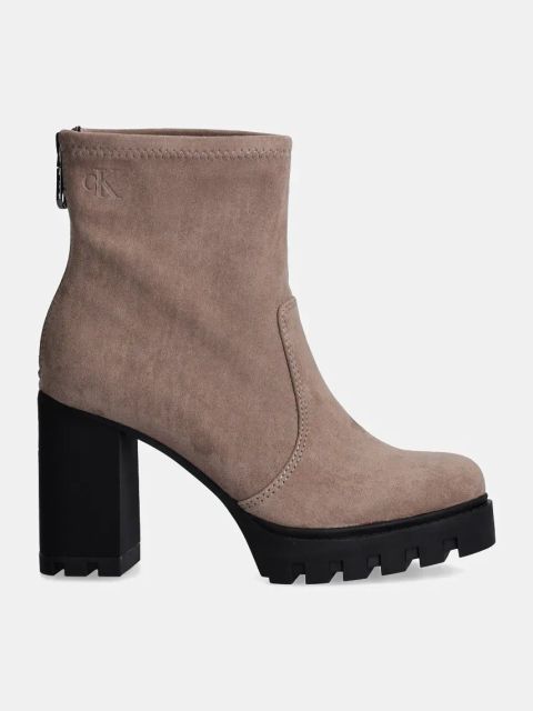 Calvin Klein Jeans botki HEEL PLATFORM ZIP BOOT SS damskie kolor brązowy na słupku YW0YW01601