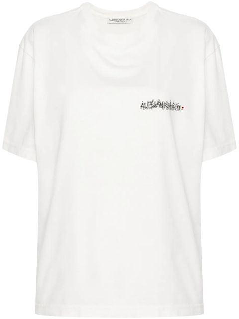 Alessandra Rich crystal-embellished graphic-print T-shirt - White - zdjęcie produktu nr 1