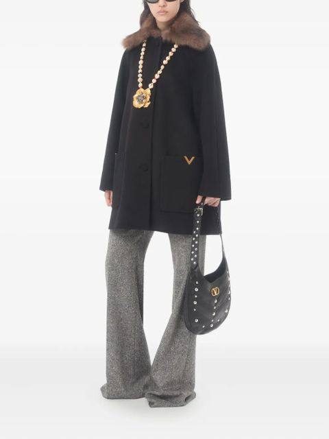 Valentino Garavani shearling-collar buttoned coat - Black - zdjęcie produktu nr 2