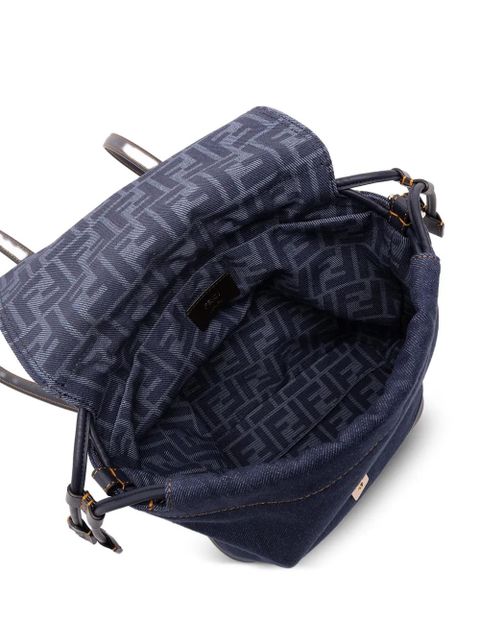 FENDI FF-plaque denim backpack - Blue