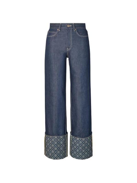 Tory Burch T monogram contrast-cuff jeans - Blue - zdjęcie produktu nr 1