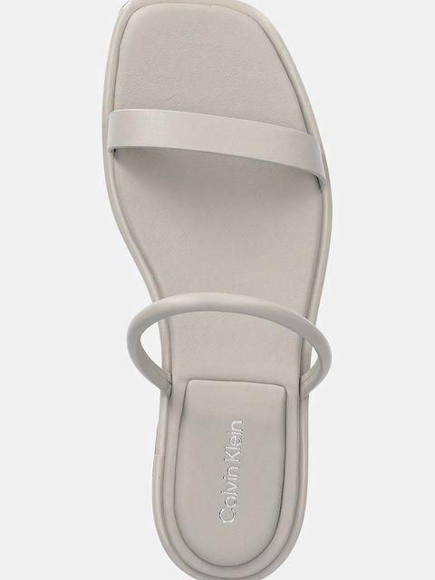 Calvin Klein klapki skórzane FLAT SANDAL SQUARED 2-BAR LTH damskie kolor szary HW0HW02532 - zdjęcie produktu nr 2