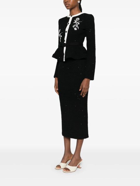 Self-Portrait floral-embellished knitted midi dress - Black