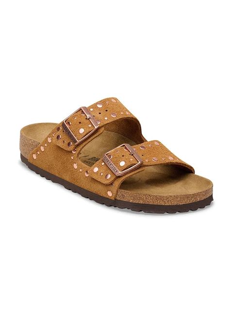 Birkenstock klapki na płaskim obcasie damskie zamszowe - zdjęcie produktu nr 1