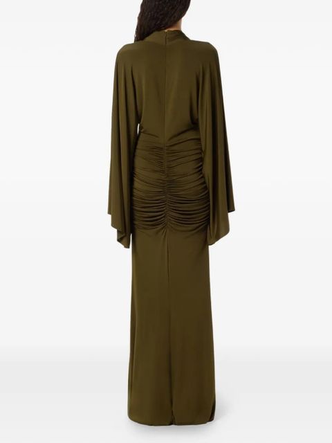 Blumarine draped flower-appliqué maxi dress - Green