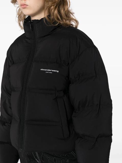 Alexander Wang reflective-logo cropped puffer jacket - Black