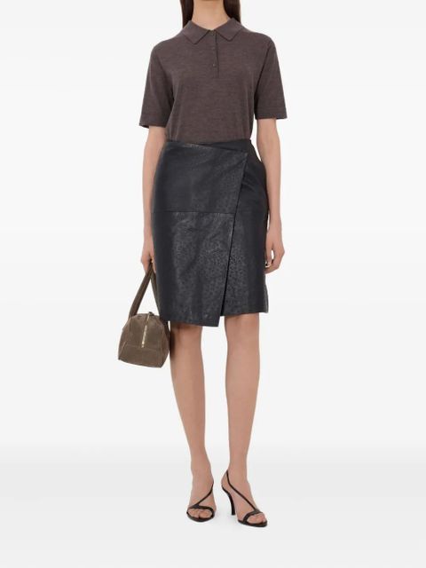 LouLou de Saison Gora ostrich-effect wrap midi skirt - Black