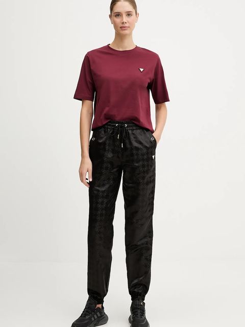 Guess spodnie AOP damskie kolor czarny proste high waist V5YB14 WHFU0