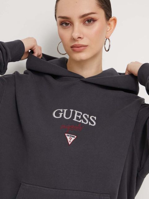 Guess Originals bluza kolor szary z kapturem z aplikacją