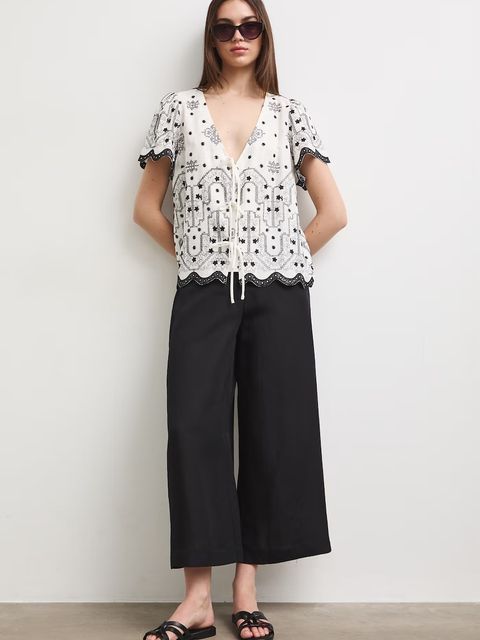 Medicine spodnie culottes damskie z dodatkiem lnu - zdjęcie produktu nr 1