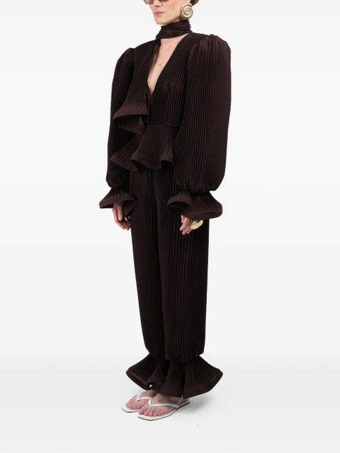 Rowen Rose pleated puffy blouse - Brown