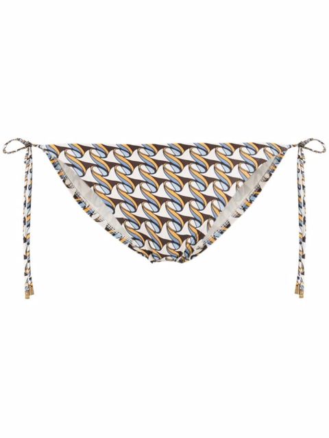 Tory Burch abstract-print side-tie bikini bottoms - Neutrals