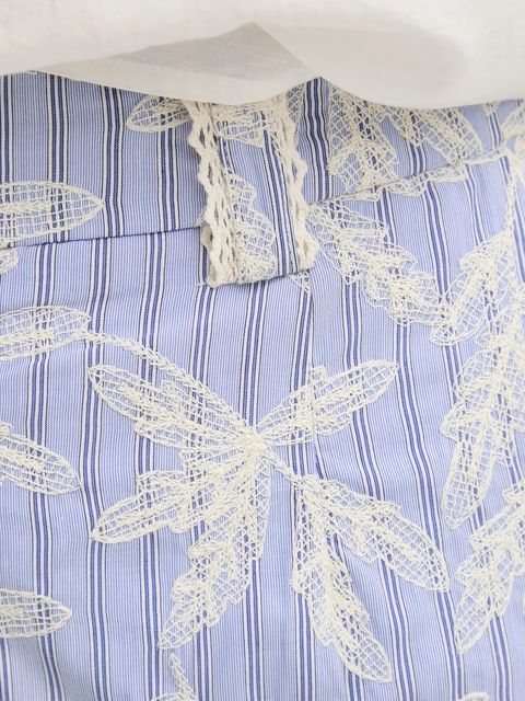 MUNTHE szorty bawełniane FIDELMA damskie kolor niebieski wzorzyste high waist 251142925136