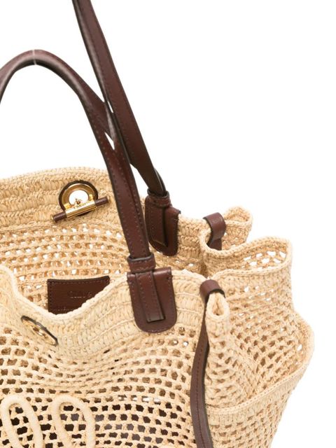 Chloé Double Carry open-knit logo-patch tote bag - Neutrals