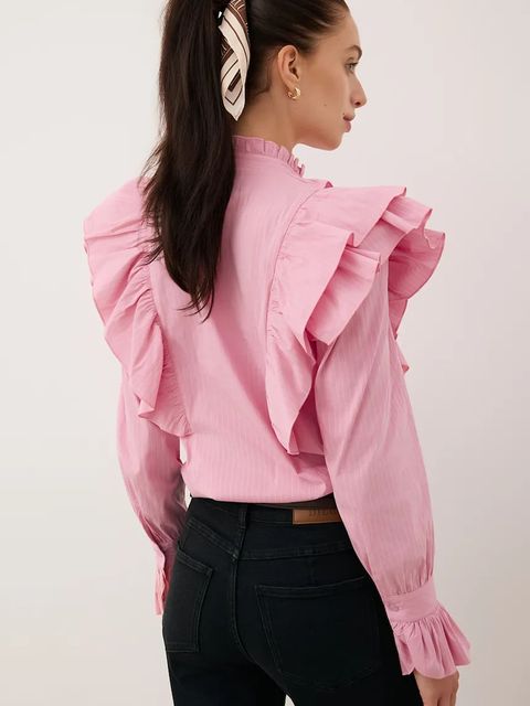 Bizuu koszula SANNI damska kolor różowy regular ze stójką SANNI RÓŻOWY