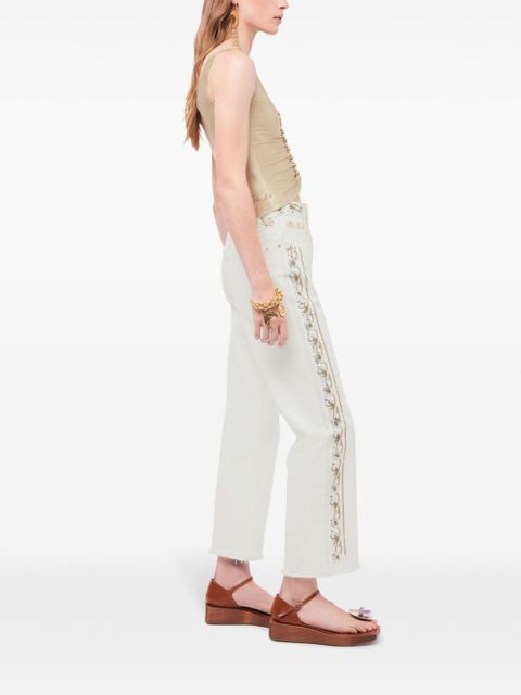 Rabanne embroidered mid-rise cropped jeans - White