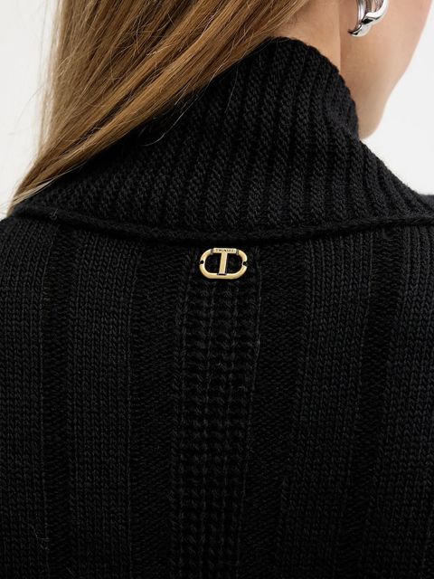 Twinset sweter z wełną damski kolor czarny ciepły z golfem 252TT3101